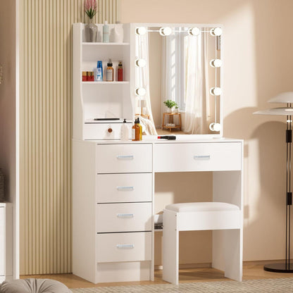 Schminktisch mit LED-Beleuchtung, Spiegel, Hocker, 6
