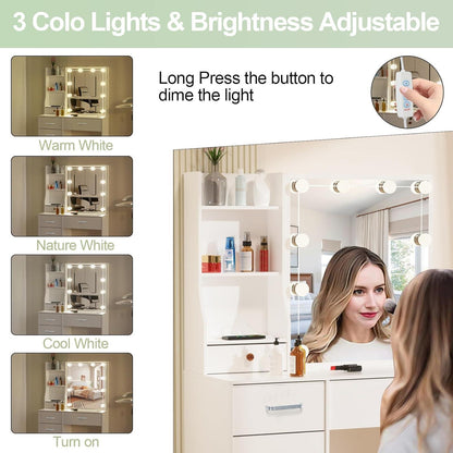 Schminktisch mit LED-Beleuchtung, Spiegel, Hocker, 6