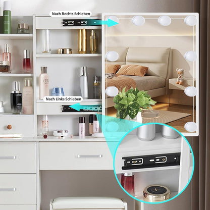 Schminktisch mit LED-Beleuchtung, Spiegel, Hocker, 6