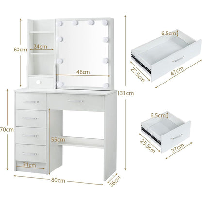 Schminktisch mit LED-Beleuchtung, Spiegel, Hocker, 6