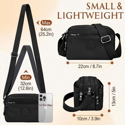 Kleine Umhängetasche Damen Nylon Wasserdicht Crossbody Bag 10 Taschen