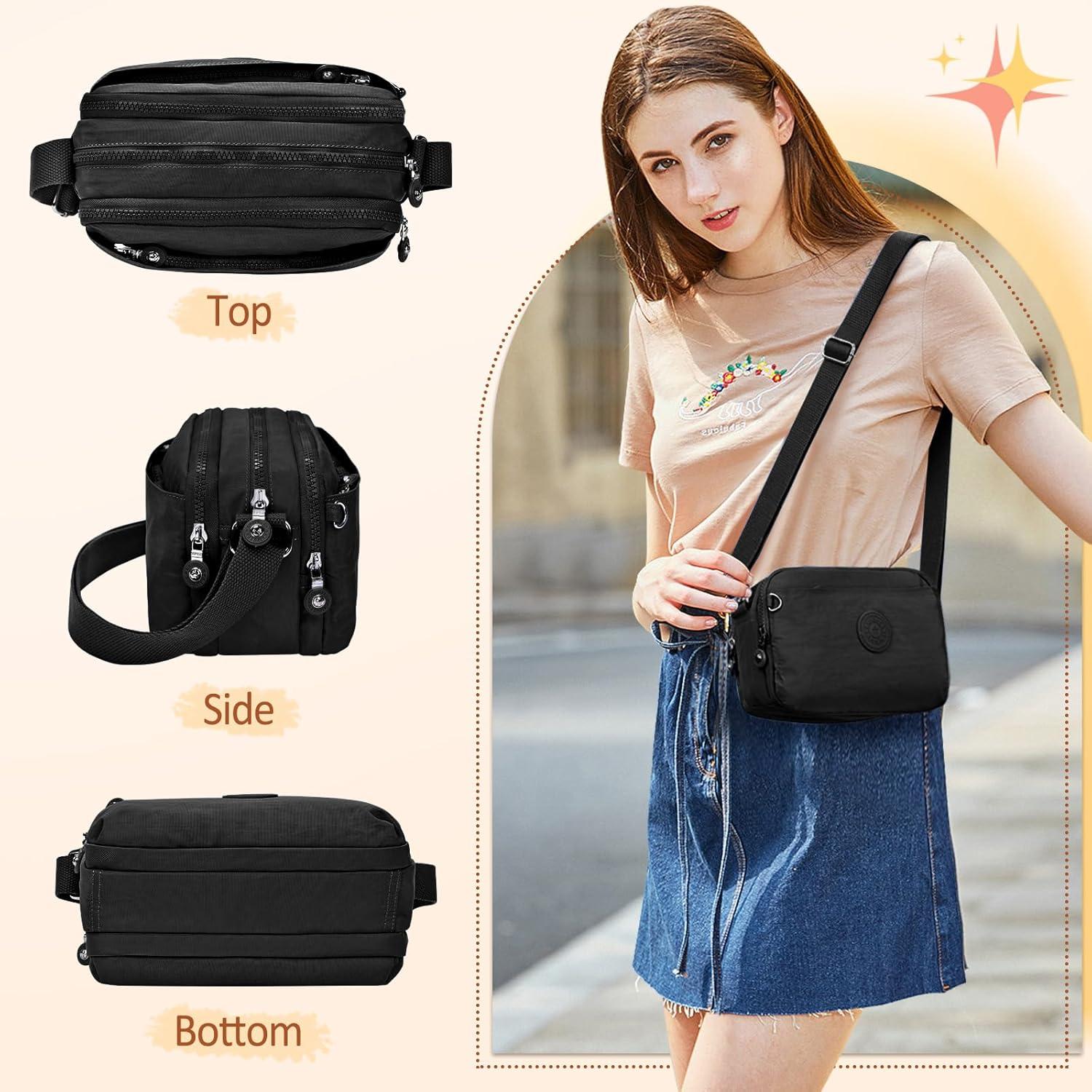 Damen Umhängetasche Nylon Wasserdicht Crossbody 10 Taschen Schwarz