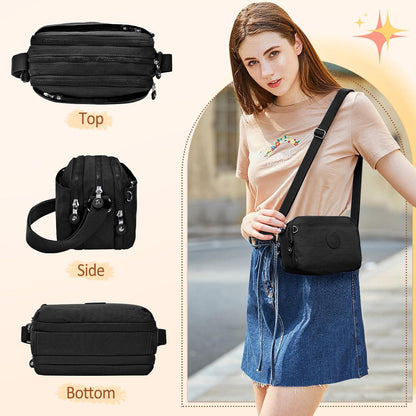 Damen Umhängetasche Nylon Wasserdicht Crossbody 10 Taschen Schwarz