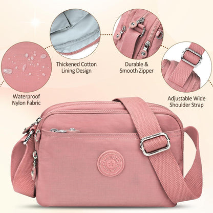 Leichte Umhängetasche Damen Nylon Wasserdicht Crossbody Bag 10 Taschen