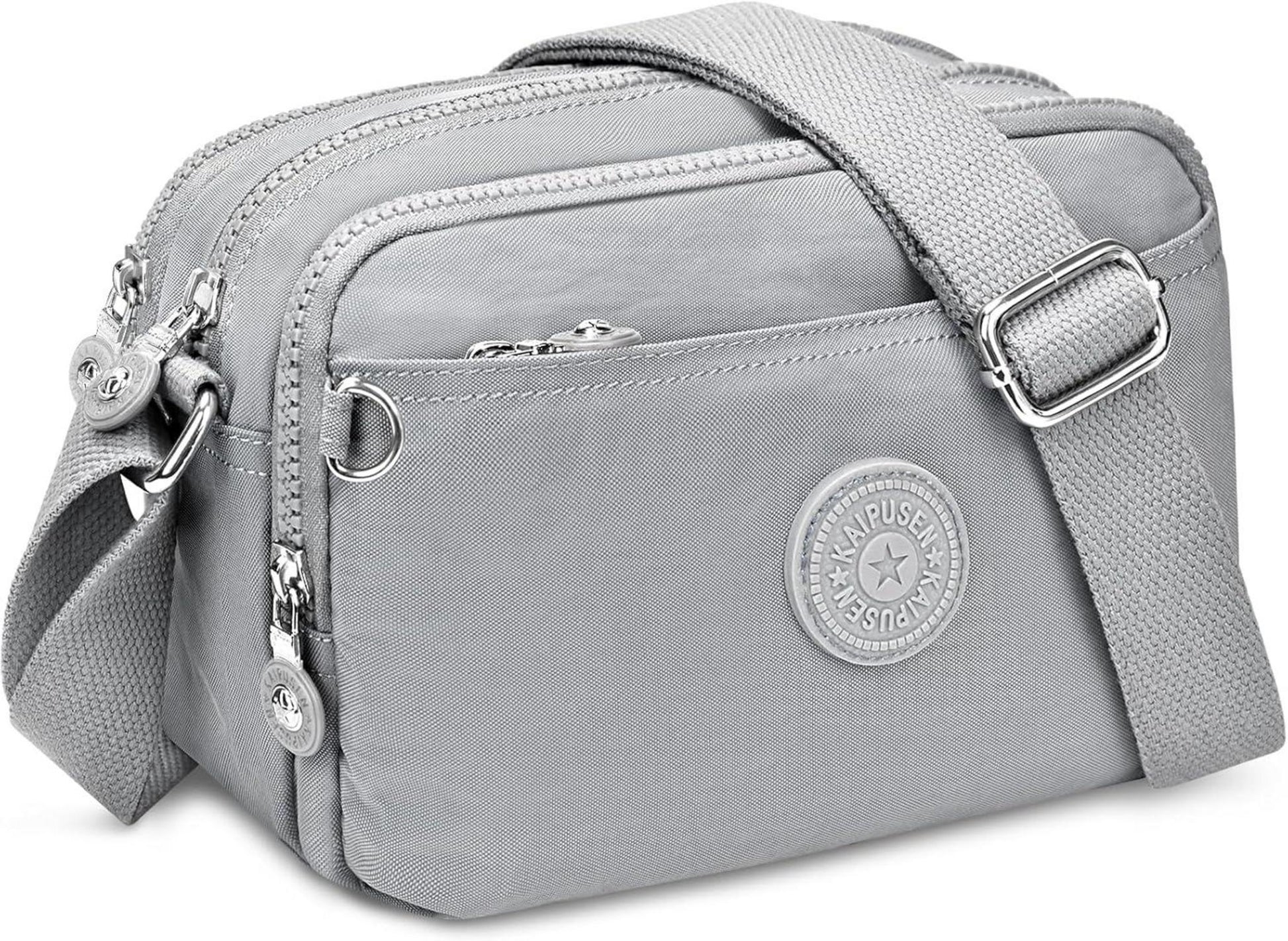 VOBUKE Kleine Umhängetasche Damen Nylon Crossbody Bag 10 Fächer Beige