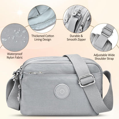 Kleine Umhängetasche Damen Nylon Wasserdicht Crossbody Bag 10 Taschen