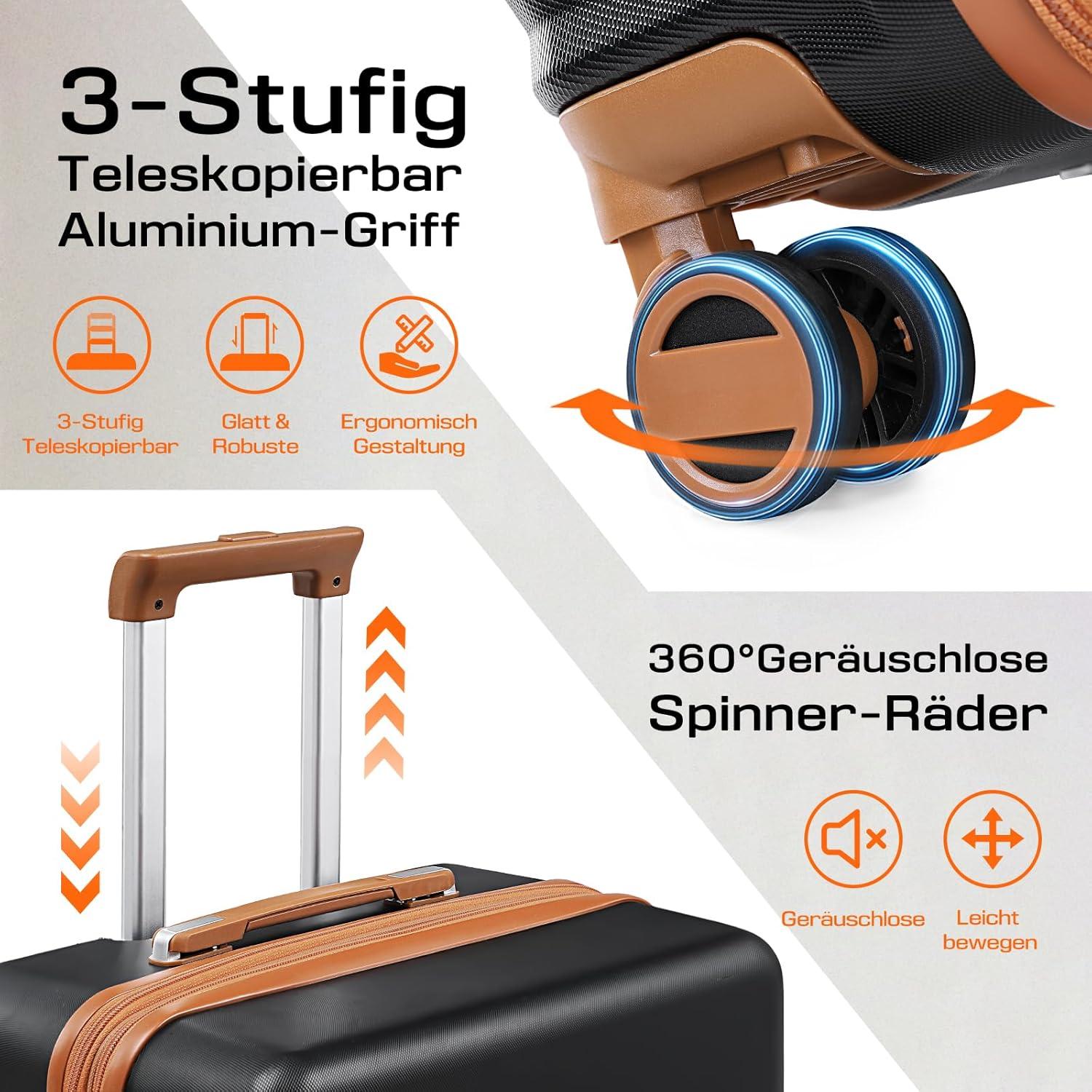 ABS Hartschalen Koffer 65L 4 Rollen TSA Schloss Erweiterbarmittelgroß 41x25x66cm Schwarz