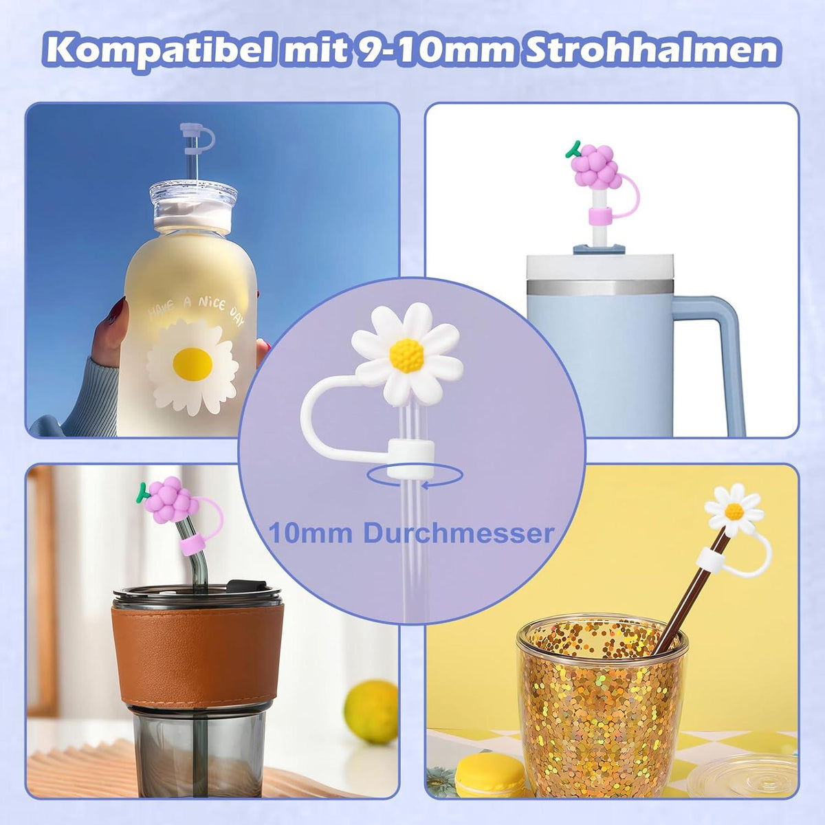 Stanley Cup Zubehör Set 9 Stück Strohhalm Abdeckung Silikon Stopfen