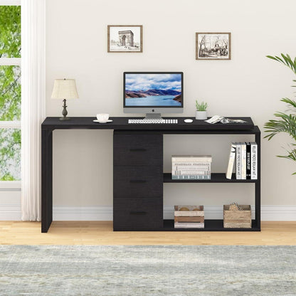 Schwarzer L-Form Schreibtisch mit Schubladen und Stauraum 140x50x76 cm