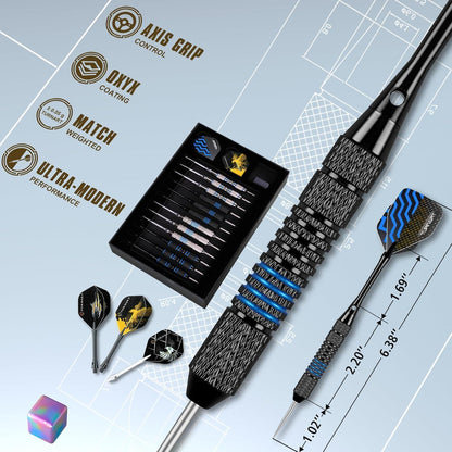 Turnart Profi Steeldarts mit Metallspitze und Dart Case Blau