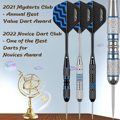 Turnart Profi Steeldarts mit Metallspitze und Dart Case Blau