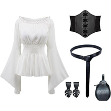 Piratenkostüm Damen Mittelalter Bluse mit Korsett & Gürteltasche