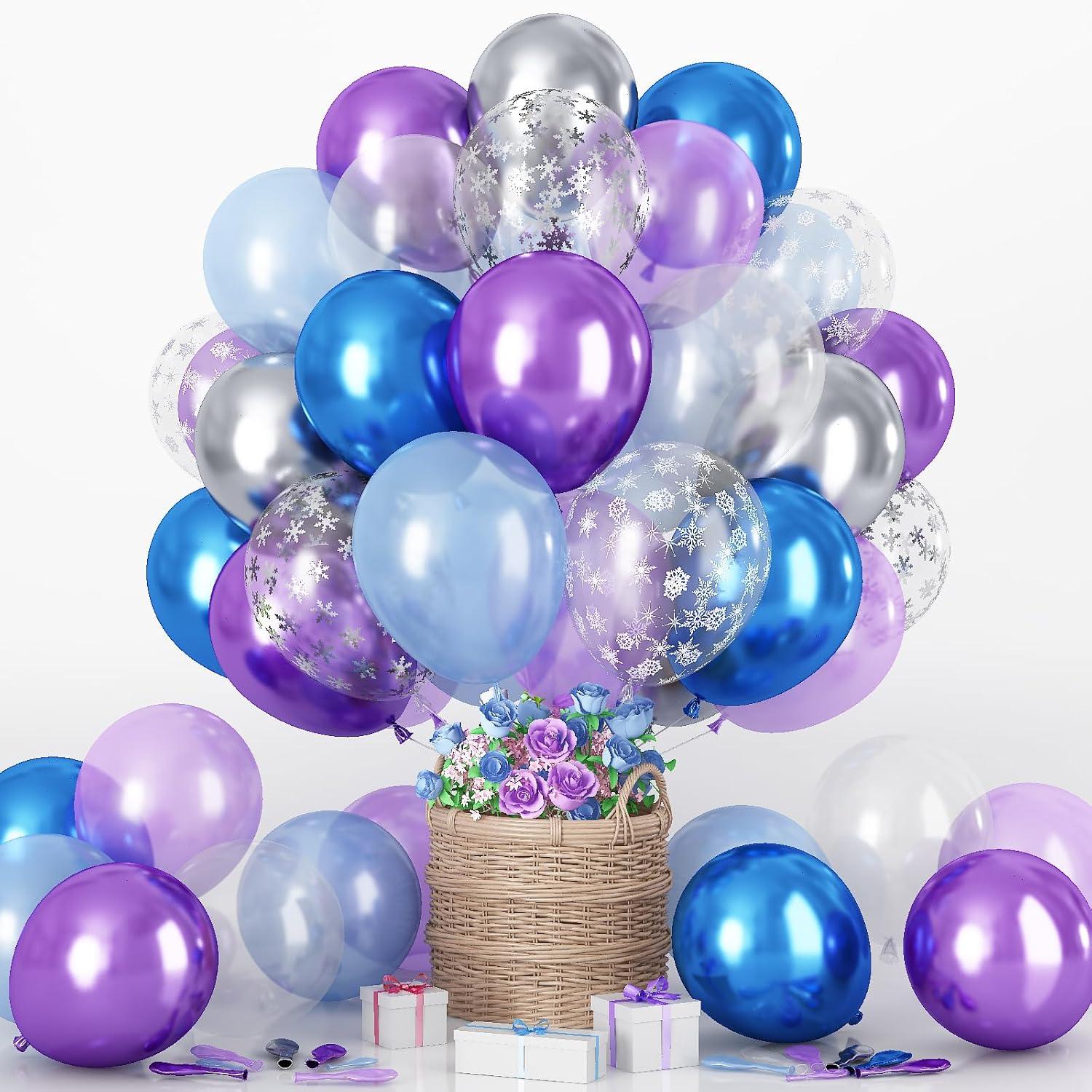 Frozen Luftballons 60 Stück 12'' Pastell Blau Lila Silber Schneeflocke