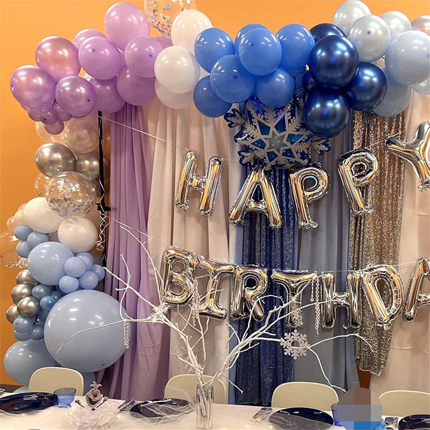 Frozen Luftballons 60 Stück 12'' Pastell Blau Lila Silber Konfetti Transparent