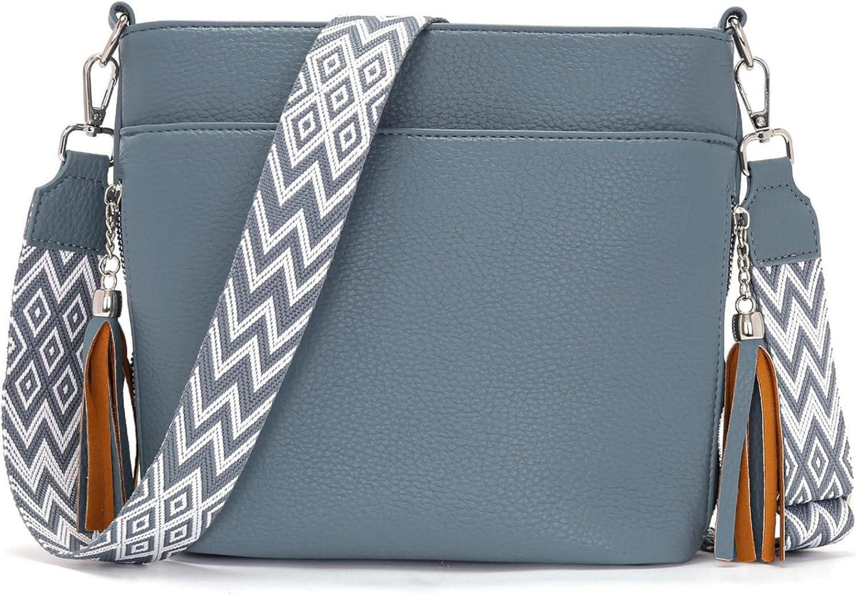 Umhängetasche Damen Mittelgroß Leder PU Tasche Blau