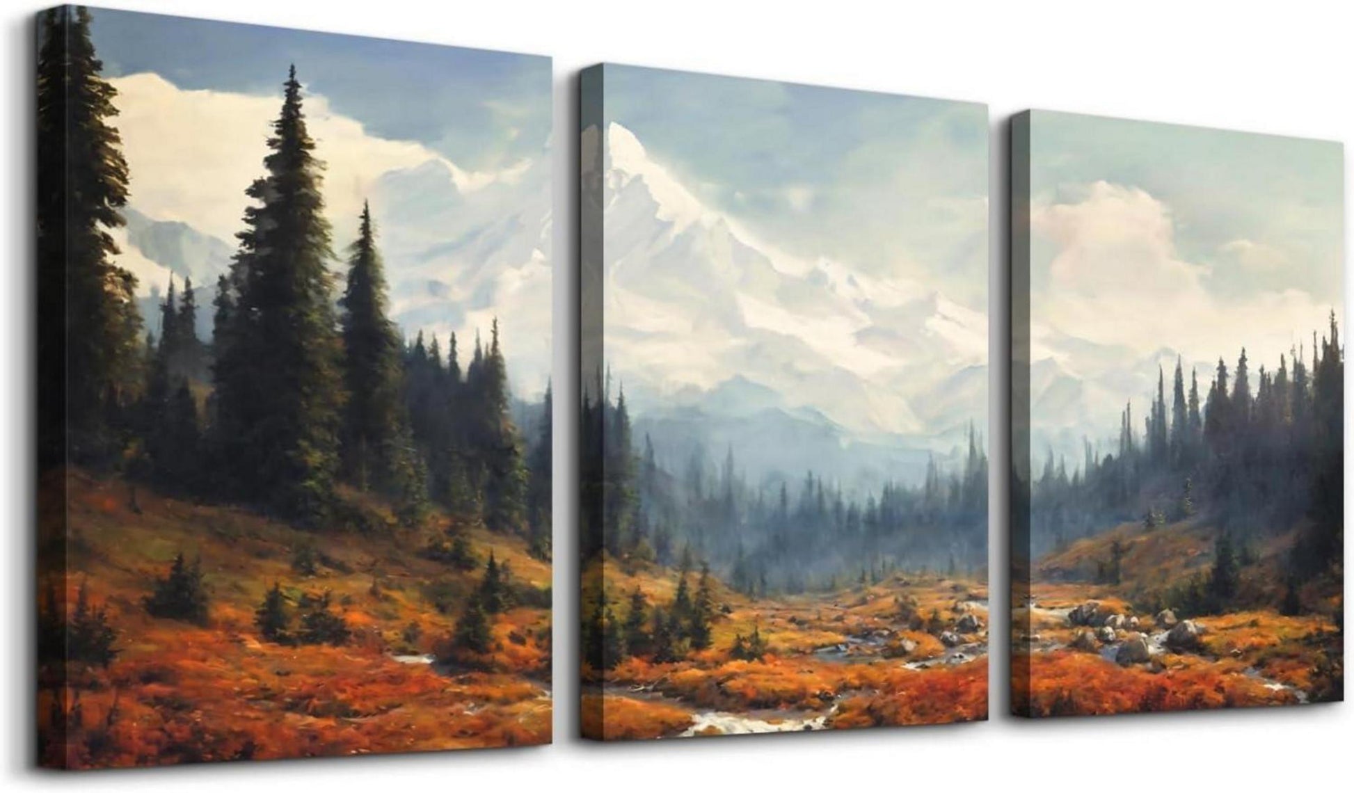 Aquarell Wald Leinwand Bilder Set 3-teilig 30x40cm Natur Landschaft