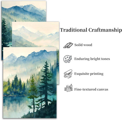 Aquarell Wald Leinwand Bilder Set Wohnzimmer Schlafzimmer 40cm x 58cm x 3