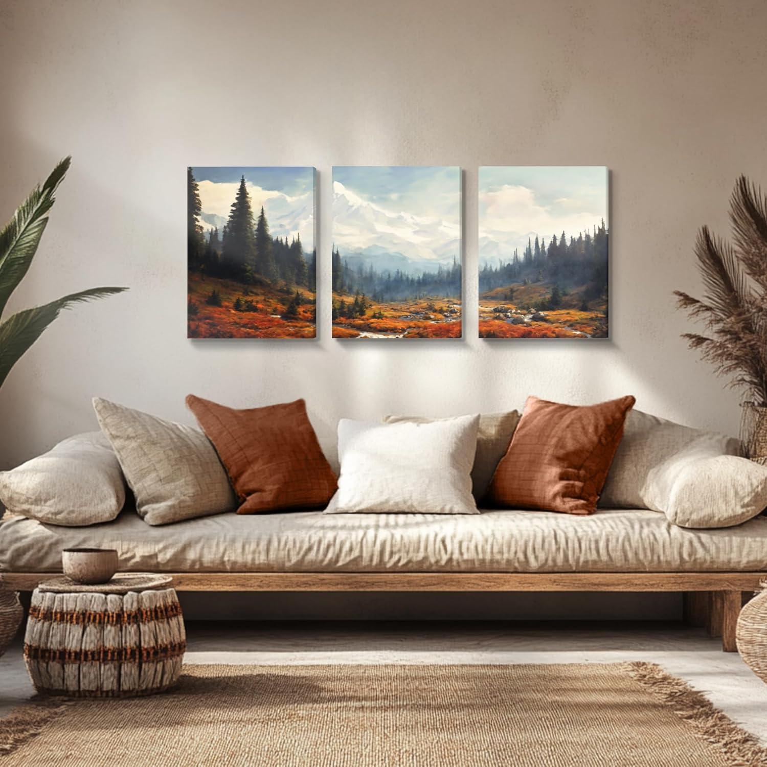 Aquarell Wald Leinwand Bilder Set Wohnzimmer Schlafzimmer