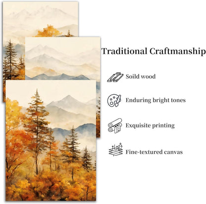 Aquarell Wald Leinwand Bilder Set Herbst Bergkette Schlafzimmer Wandbild 30cm x 40cm x 3