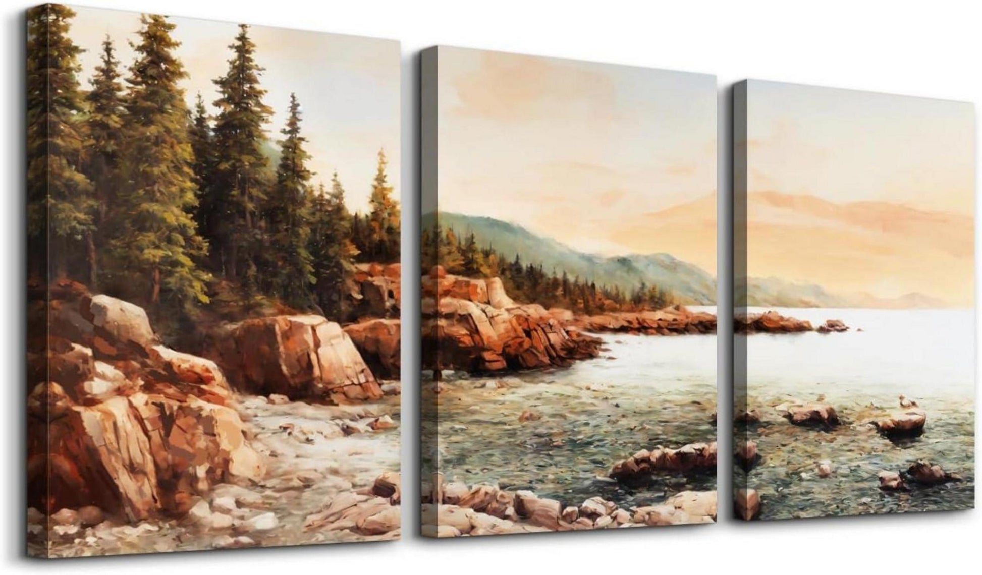 Rotes Riff Aquarell Leinwand Bilder Set Sonnenuntergang Meer