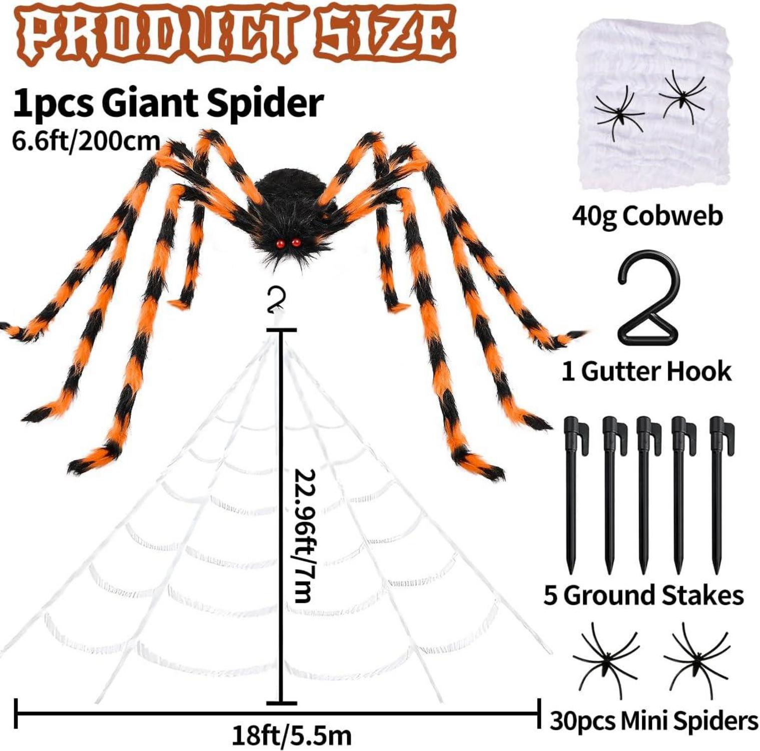 Große Halloween Deko Set Riesenspinne Spinnennetz 200cm