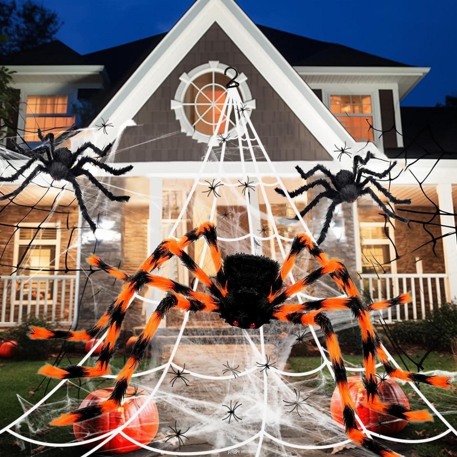 Halloween XXL Deko Set Spinnennetz Spinne Spinnweben Mini Spinne