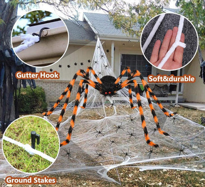 Halloween Deko Set 700cm Riesige Spinnennetz + 200cm Spinne