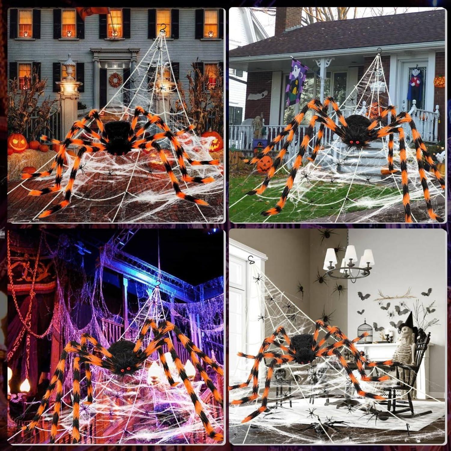 Halloween Deko Set XXL Riesiges Spinnennetz 200cm Spinne Gruseliges Outdoor