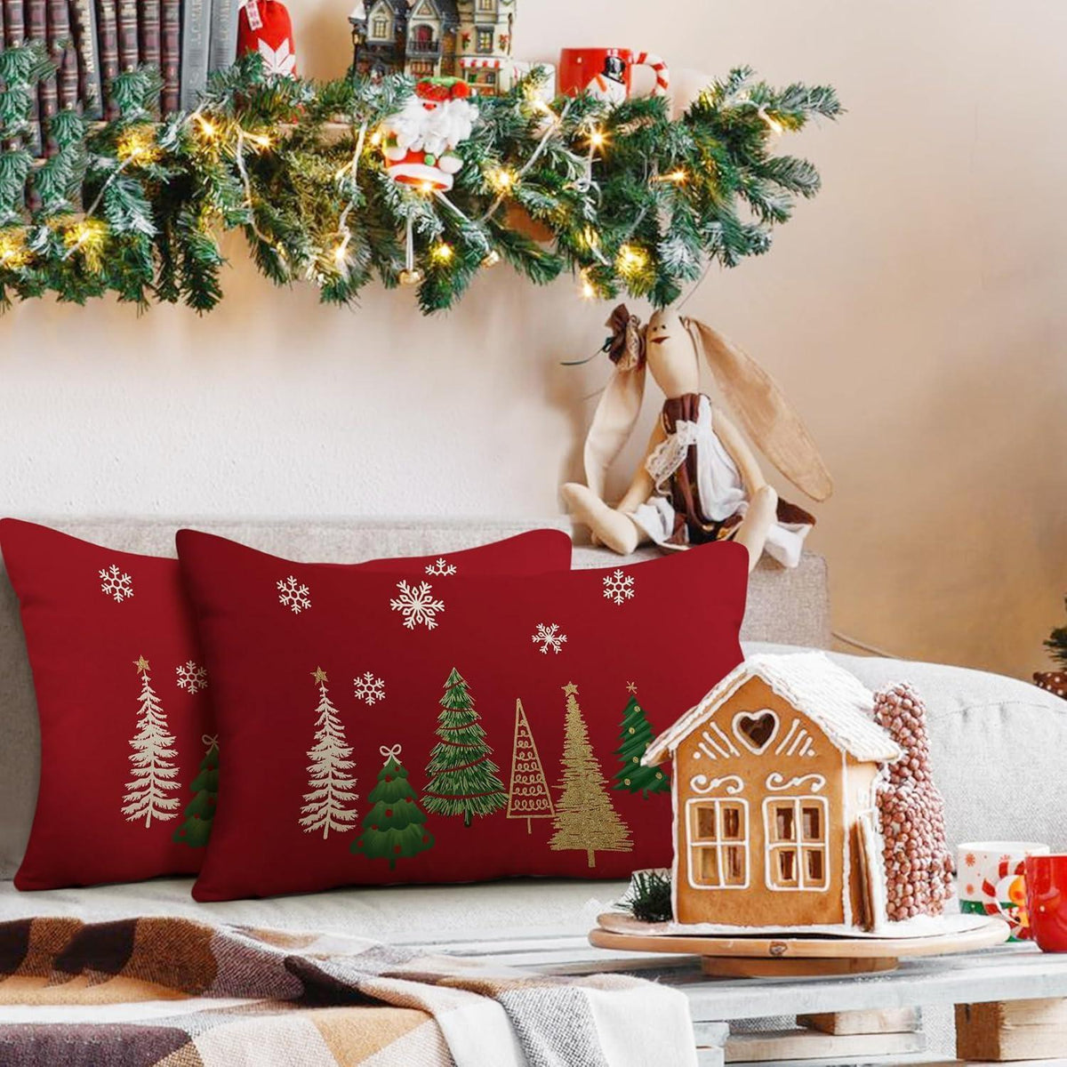 Weihnachtskissenbezug 2er Set Leinen 30x50 cm
