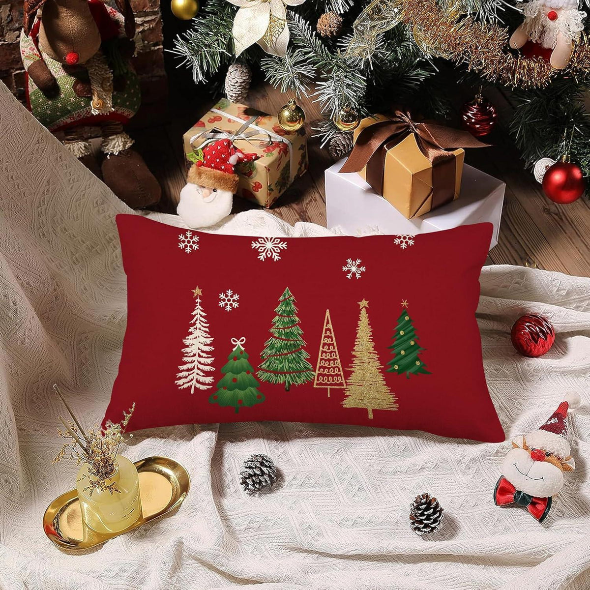 Weihnachtskissenbezug 2er Set Leinen 30x50 cm