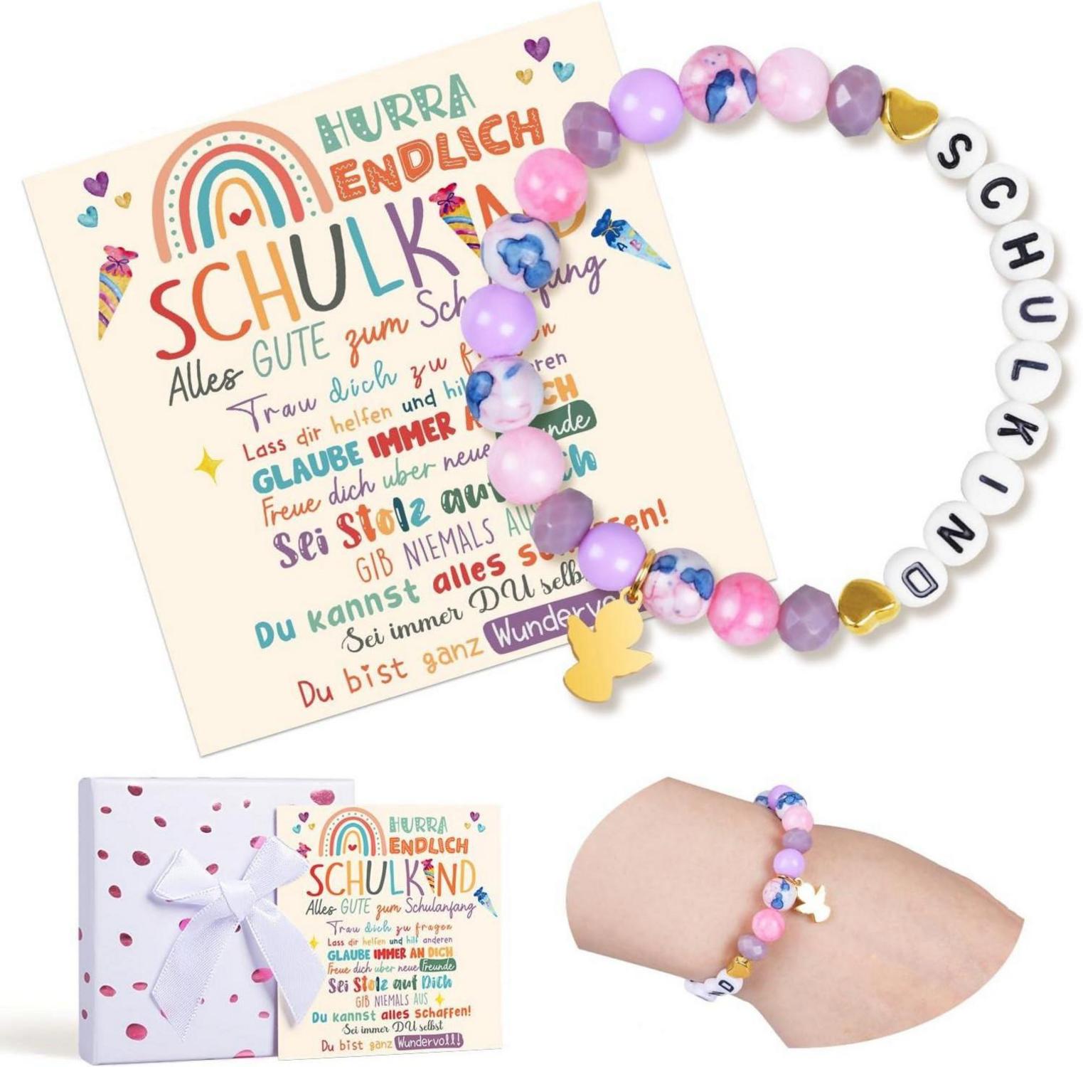 Einschulung Geschenk Mädchen Schutzengel Armbänder Lila Glücksbringer