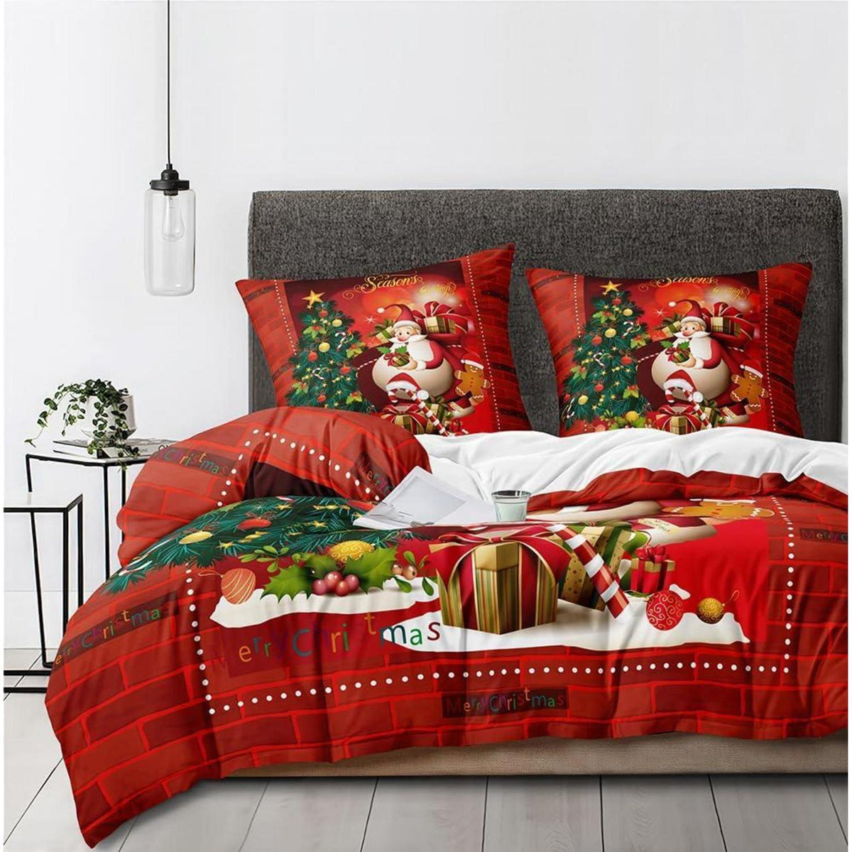 Weihnachts Bettwäsche Set 155x220 Rot Grün 3-teilig für Kinder