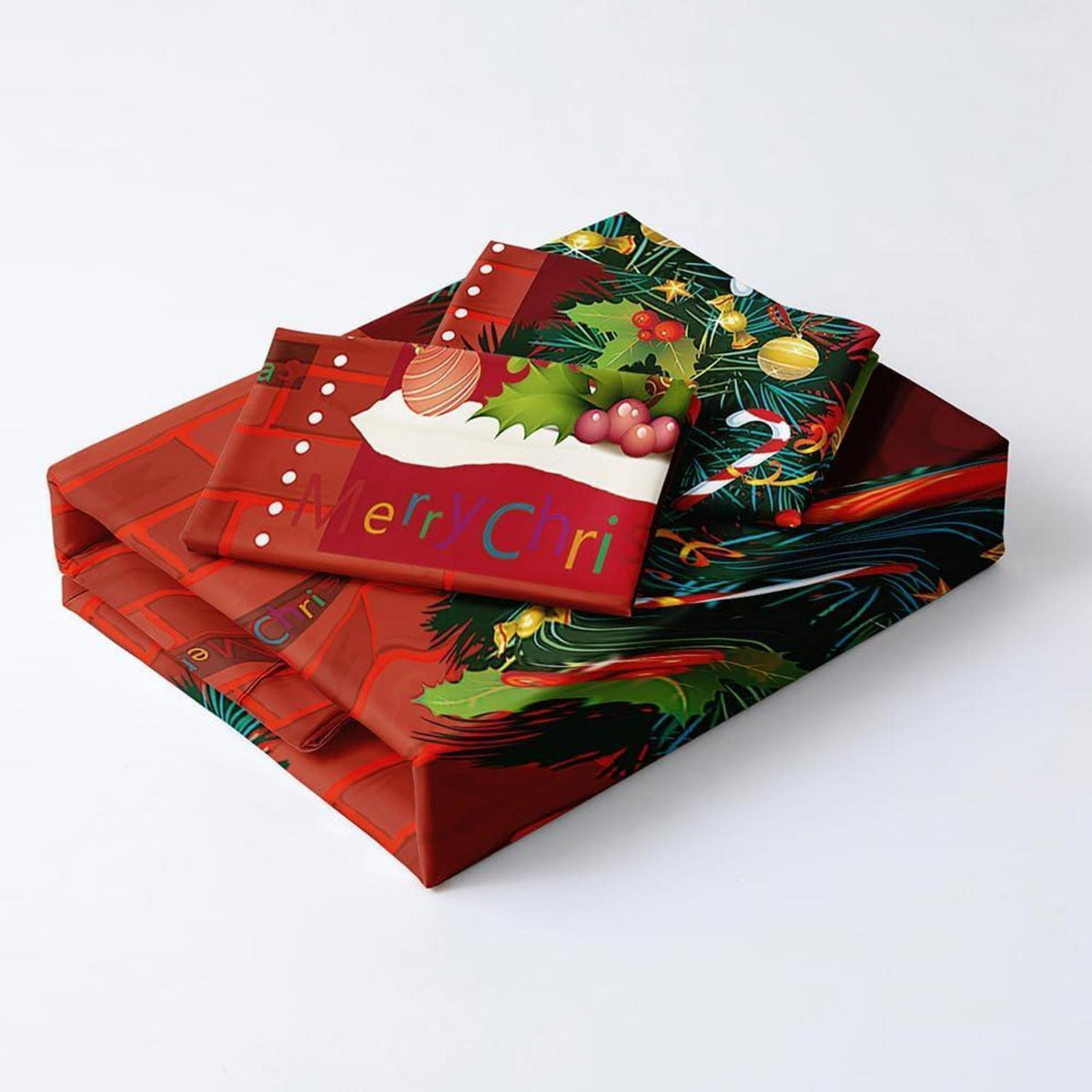 Weihnachts Bettwäsche Set 155x220 Rot Grün 3-teilig für Kinder