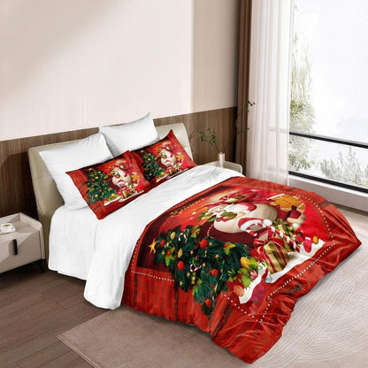 Weihnachts Bettwäsche Set 155x220 Rot Grün 3-teilig für Kinder