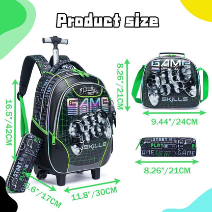 Rollrucksack für Mädchen 6-8 Jahre – Mintgrünes Koffer-Set