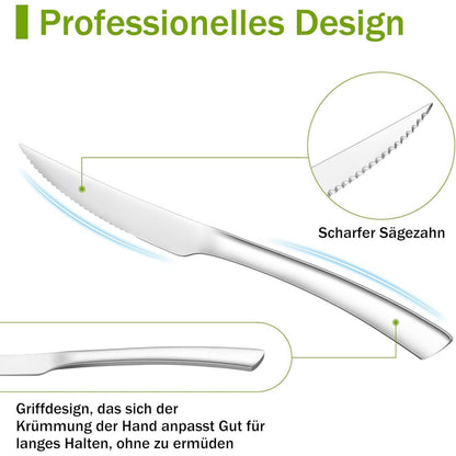8er Steakmesser Set Edelstahl mit Wellenschliff, Pizzamesser