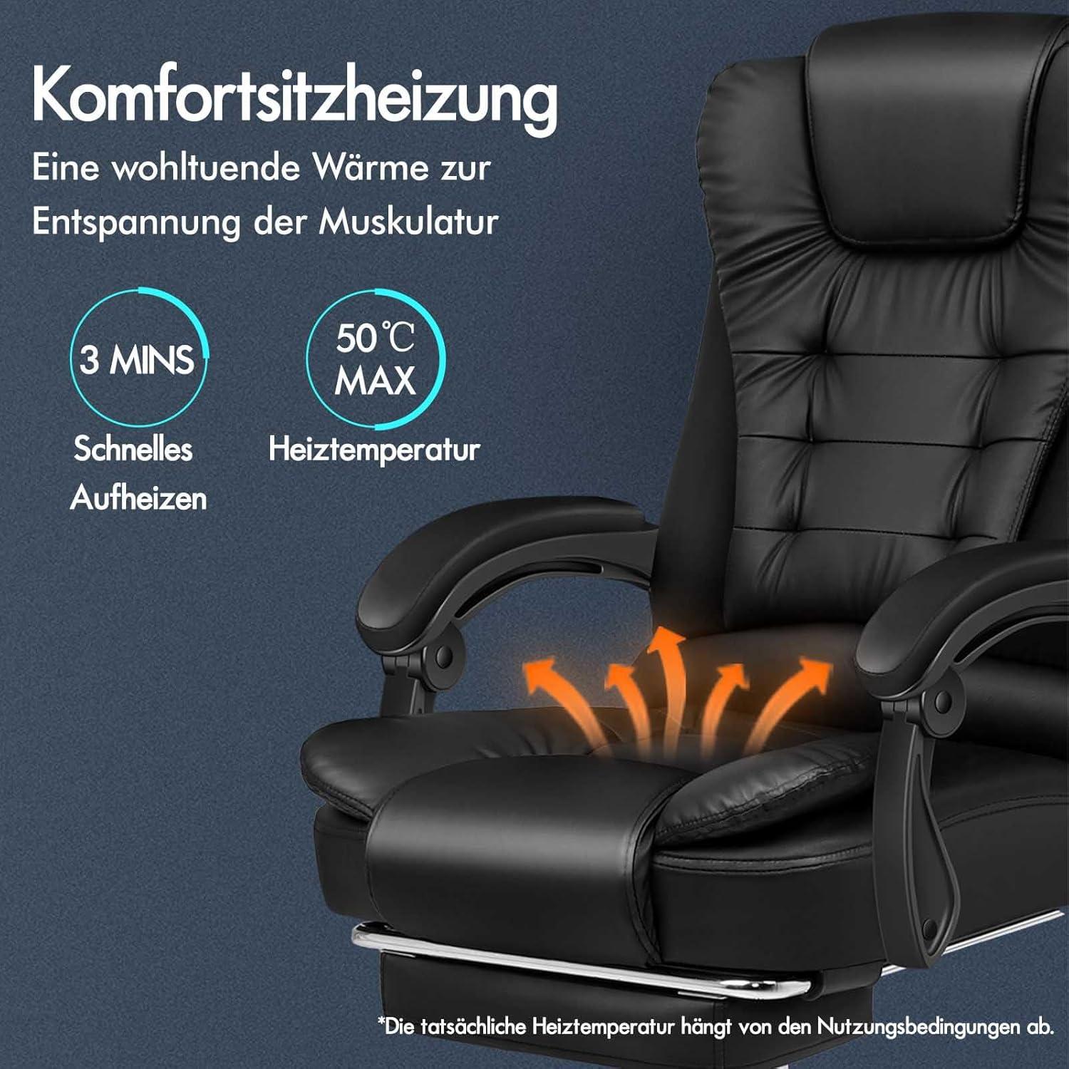 Ergonomischer Bürostuhl mit Massagefunktion, gepolsterten Armlehnen, Schwarz