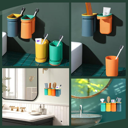 4er-Set Zahnbürstenhalter Wand mit Bechern & Ablage