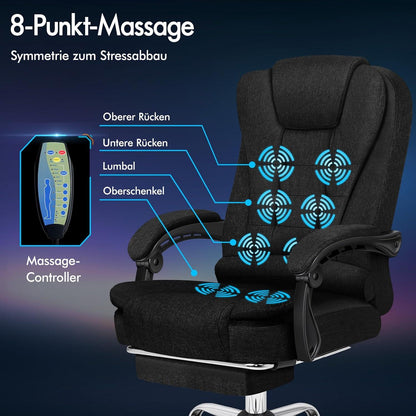 Alfordson Ergonomischer Bürostuhl mit Wärmemassage Schwarz Leinenstoff