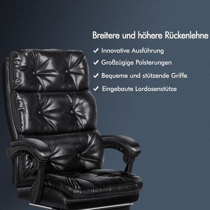 ALFORDSON Großer Bürostuhl mit Neigung und Fußstütze, HighBack Swivel Task Chair, PU-Leder, Schwarz