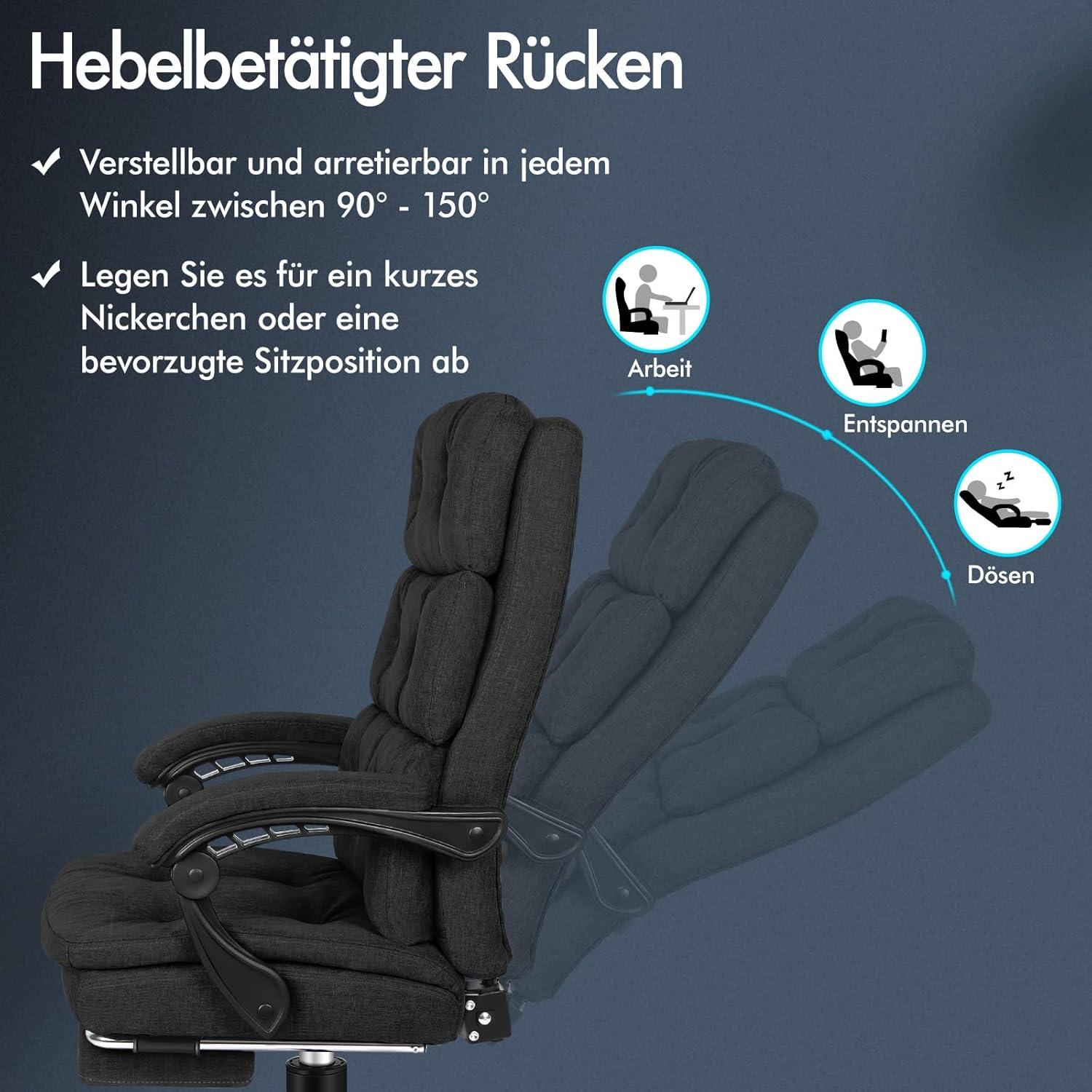 Großer Bürostuhl mit 150° Neigung, 360° Drehung und