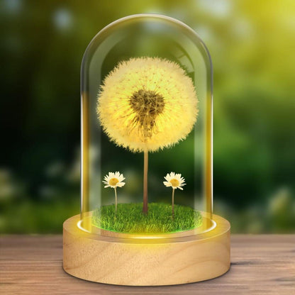 LED Lichterkette mit Echter Pusteblume im Glas - Geschenk