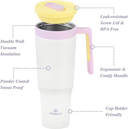 Thermobecher mit Strohhalm 1.2L - Doppelwandiger Trinkbecher