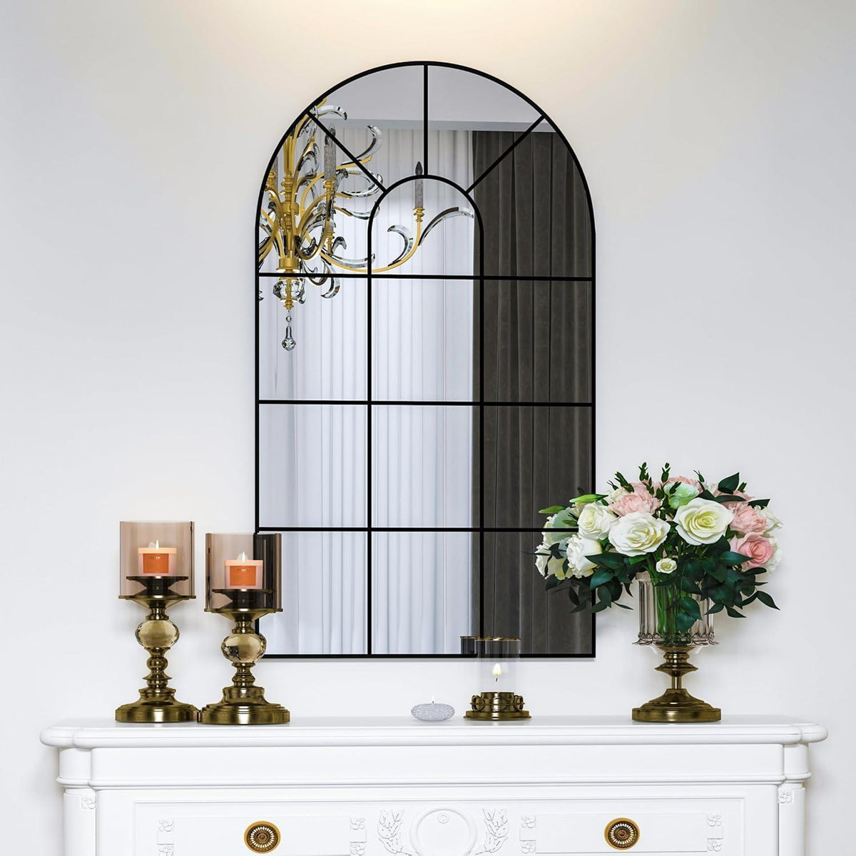 Gewölbter Fensterspiegel 105x60cm – Dekorativer Wandspiegel Schwarz