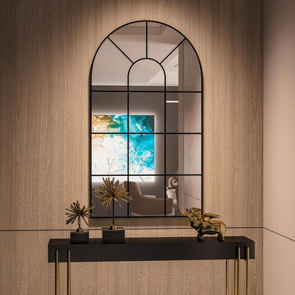 Gewölbter Fensterspiegel 105x60cm – Dekorativer Wandspiegel Schwarz
