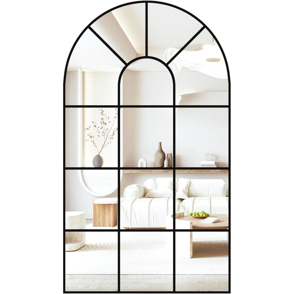 Gewölbter Fensterspiegel 105x60cm – Dekorativer Wandspiegel Schwarz