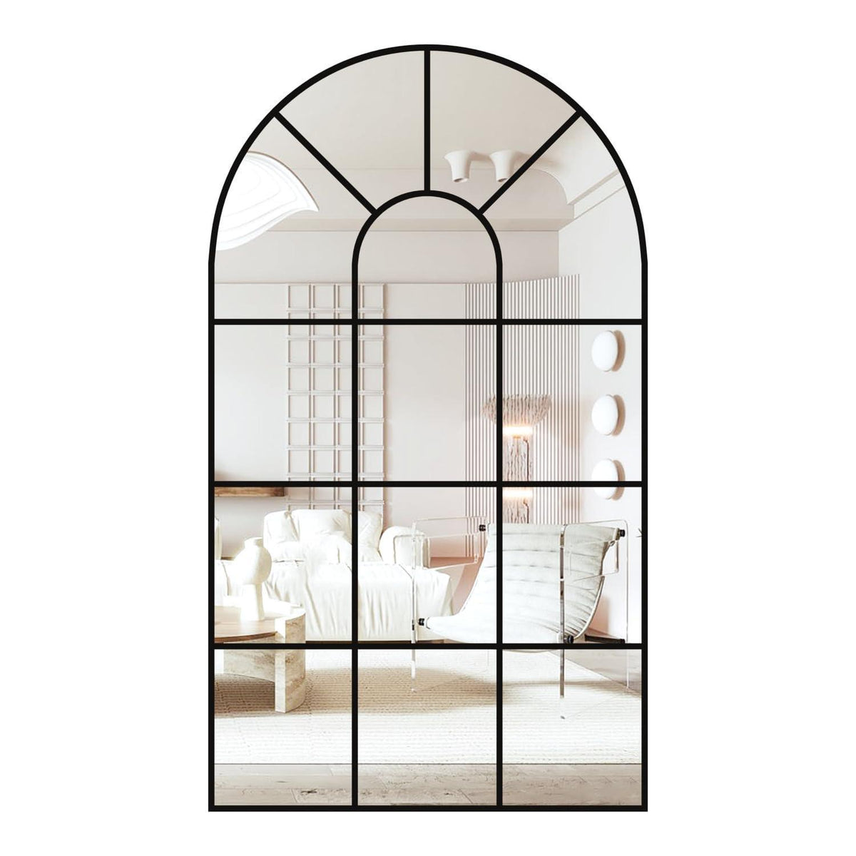 Gewölbter Fensterspiegel 80x50cm – Wandspiegel Schwarz, Deko Spiegel