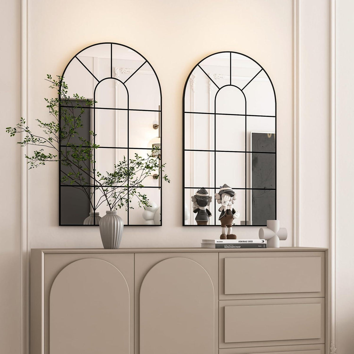 Gewölbter Fensterspiegel 80x50cm – Wandspiegel Schwarz, Deko Spiegel