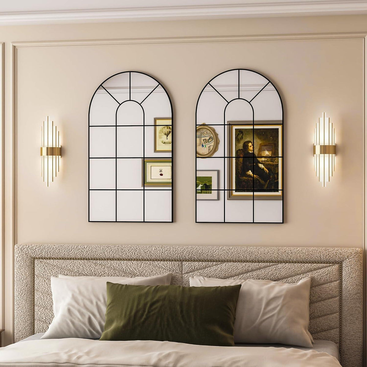 Gewölbter Fensterspiegel 80x50cm – Wandspiegel Schwarz, Deko Spiegel