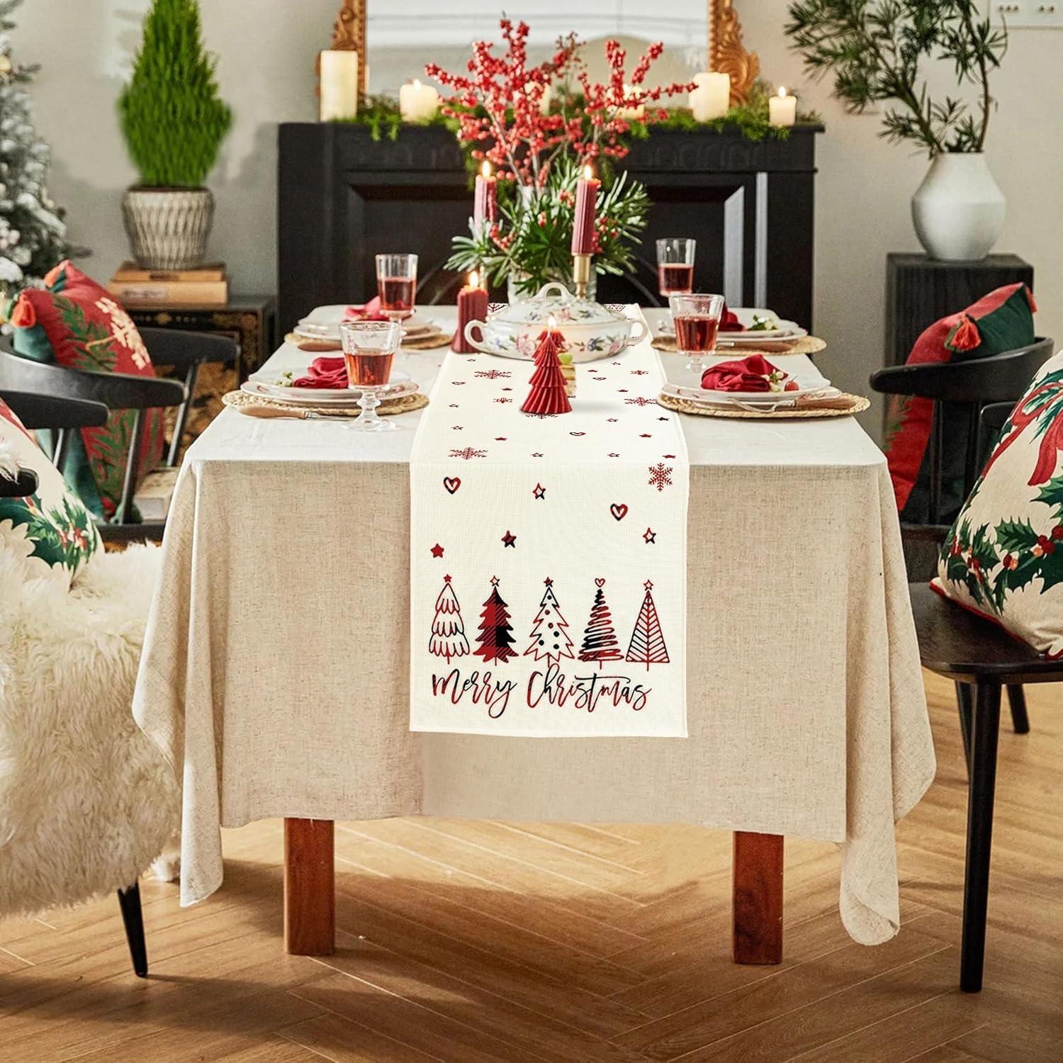 Weihnachtsdeko Tischläufer Modern Winter Rot 40X140